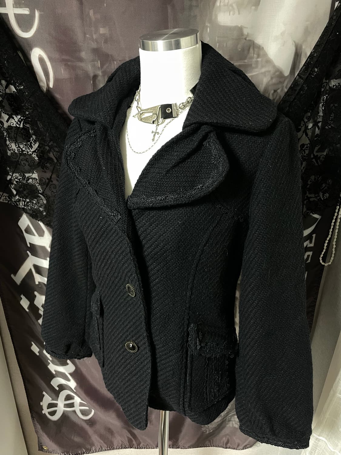 고스로맨틱갸루 프릴로즈디테일 고딕버튼자켓숏코트 지뢰니혼진디마럽리즈리사마즈 상품이미지3