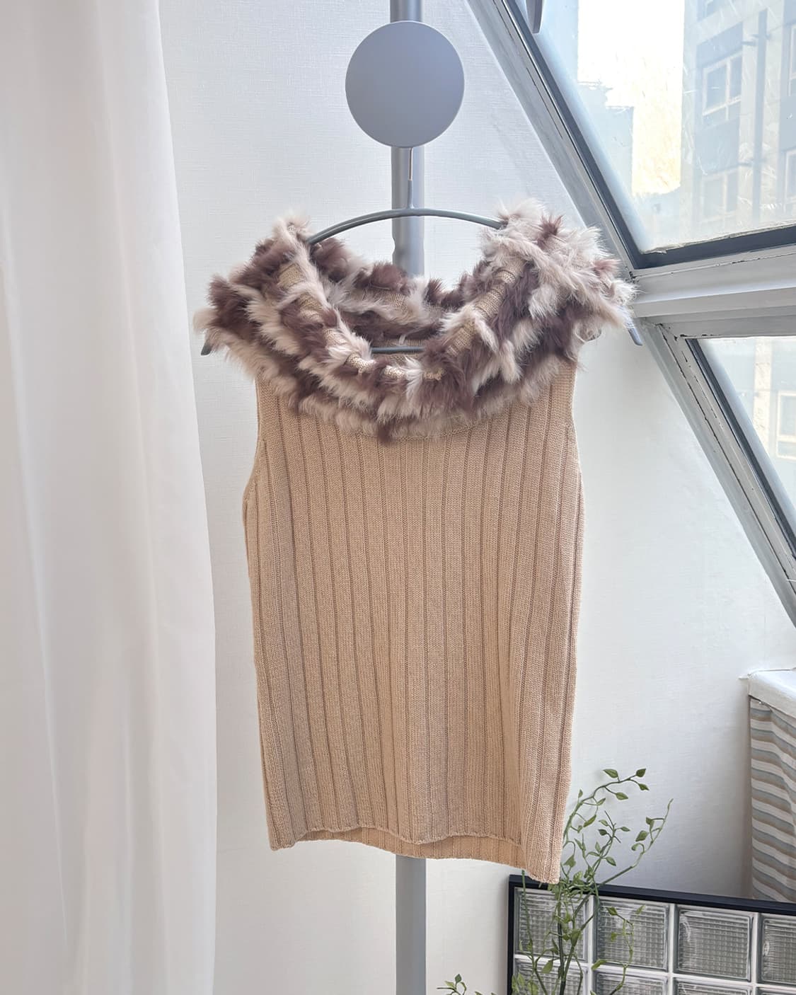 STRAWBERRY-FIELDS 토끼털 트리밍 넥 카울 베스트 상품이미지1