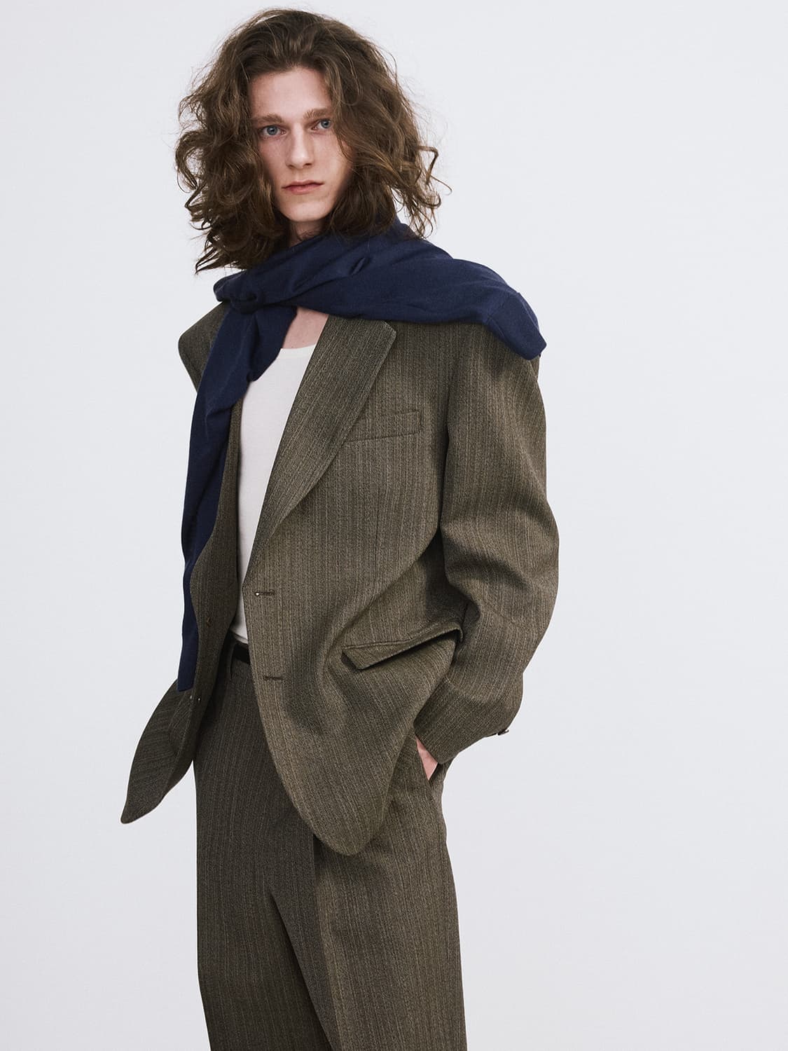 렉토 26SS 브로큰 헤링본 수트 자켓 다크 카키 상품이미지2