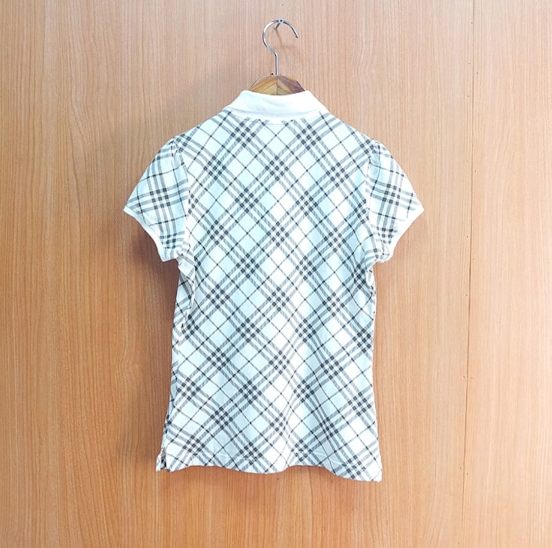 버버리 블루 라벨 체크 반팔 카라티 상품이미지5