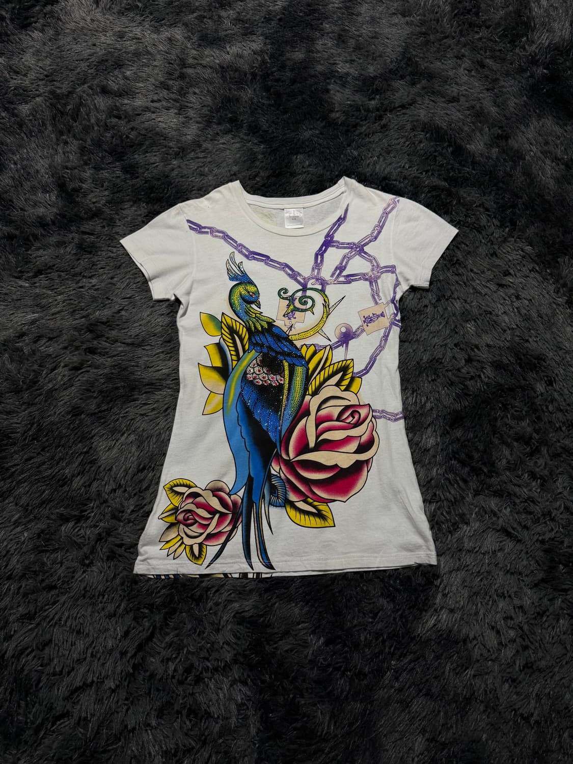 Ed Hardy 올드스쿨 공작새 프린팅&큐빅 반팔 상품이미지1