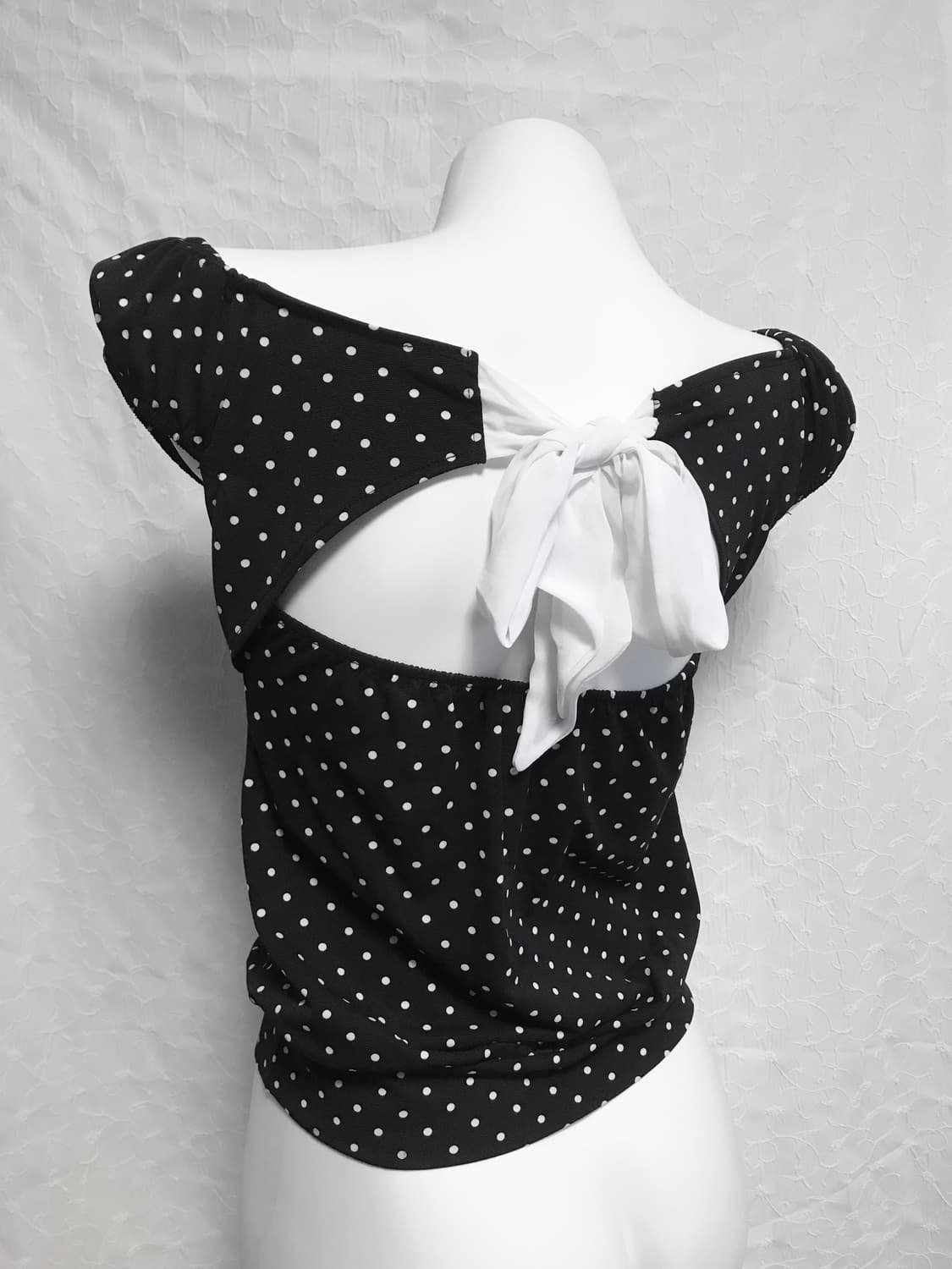 빈티지 cecil mcbee 세실맥비 도트 리본 퍼프 소매 탑 상품이미지3