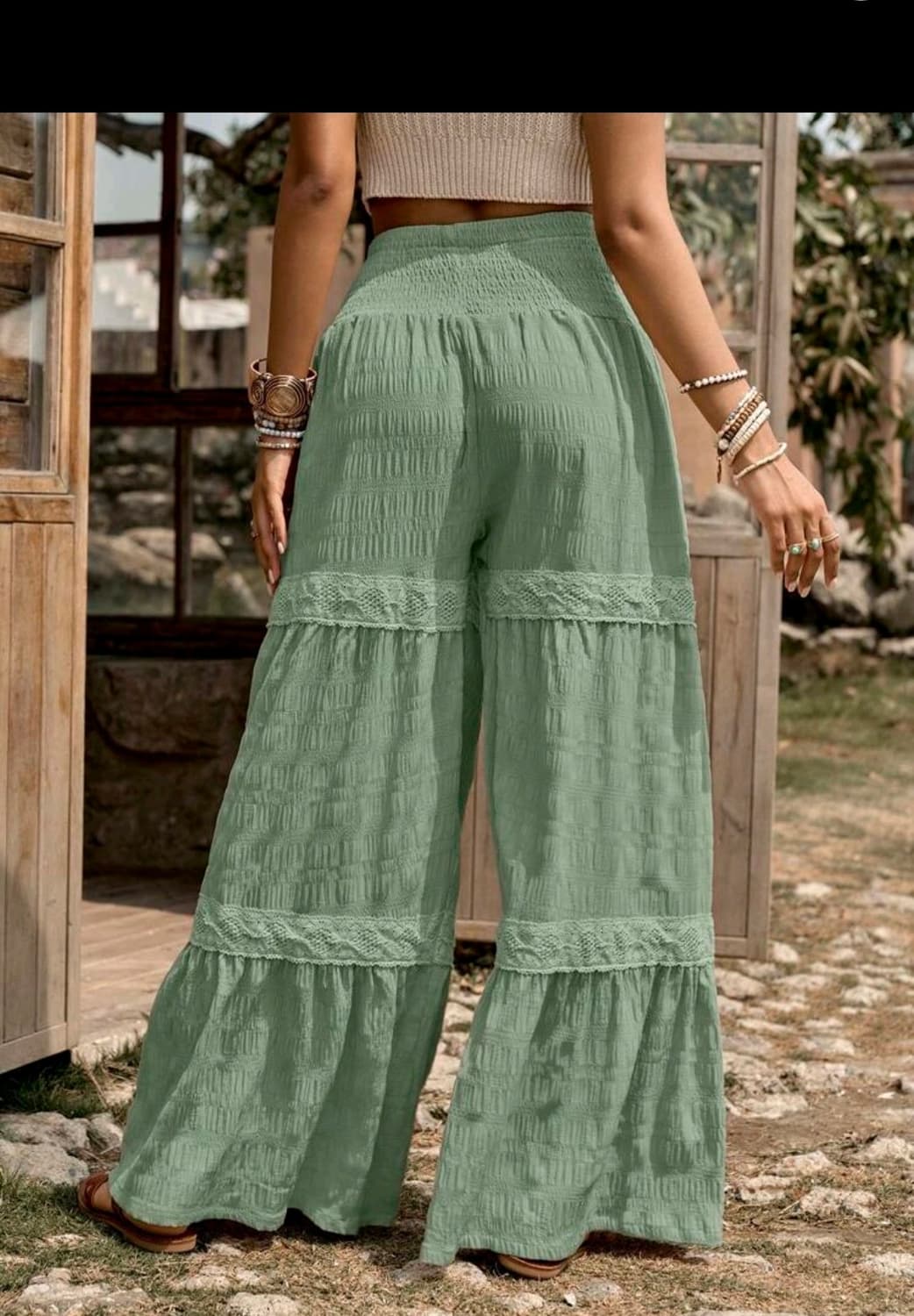 boho 보헤미안 히피 스타일 카키 롱 와이드 팬츠 캉캉 바지 빈티지 상품이미지5