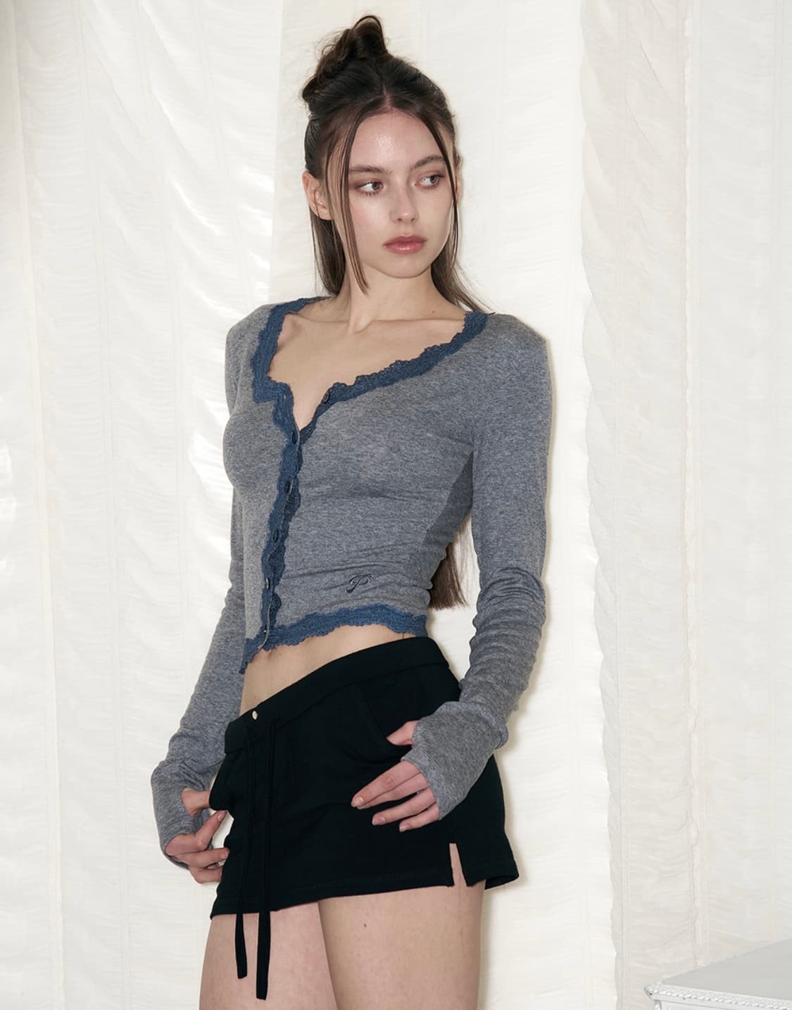 플리즈노팔로우 밀라 레이스 롱슬리브  차콜 상품이미지4