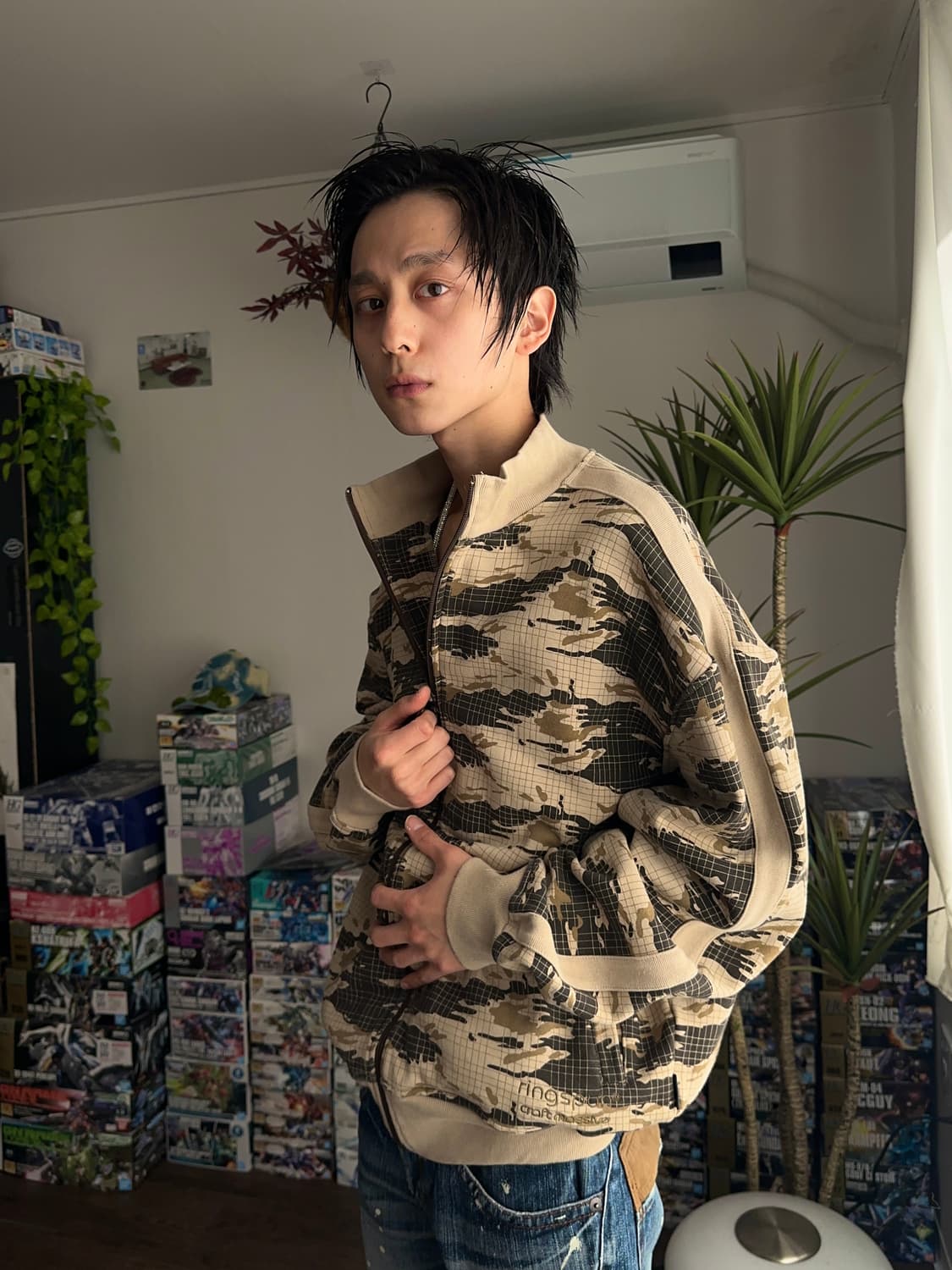 Ringspun 카모 그래프 체크 져지 집업 상품이미지3