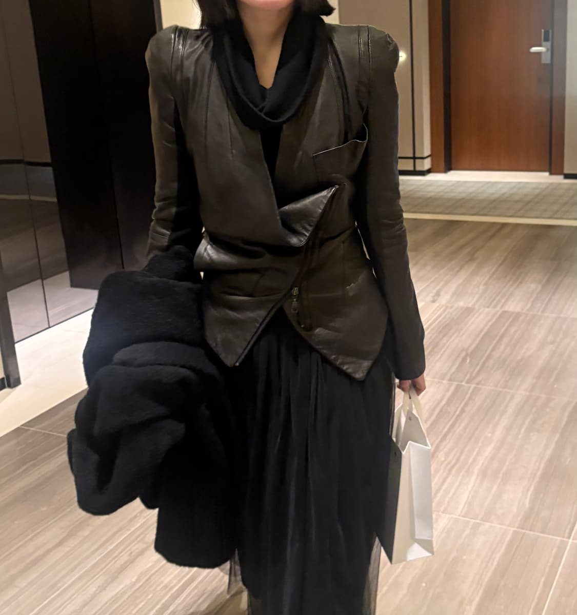 00’s rare design draped leather jacket 상품이미지1