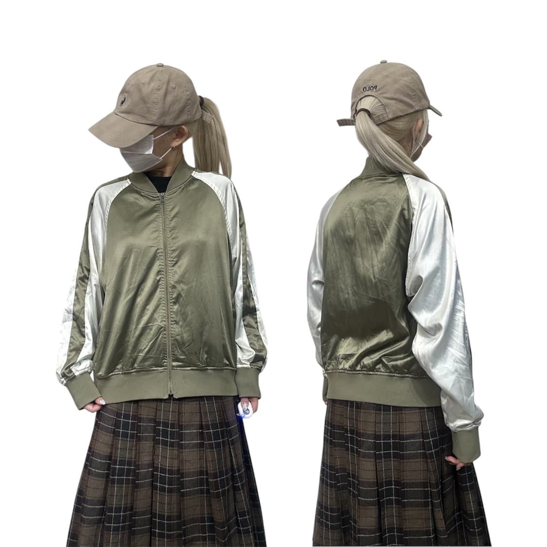 일본 빈티지 카키 화이트 스카잔 오버핏 자켓 XL 상품이미지1