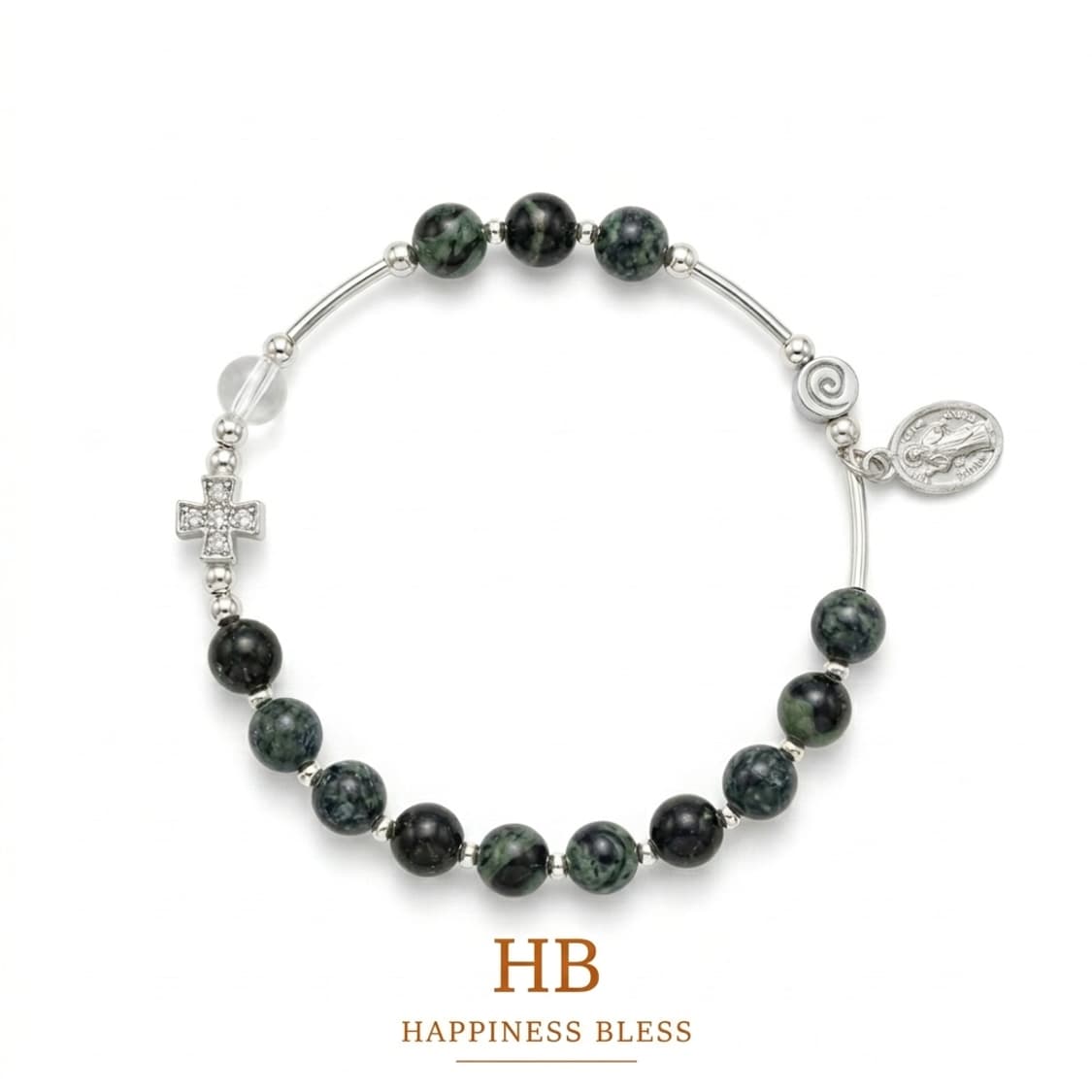 백수정 그린말라카이트 묵주팔찌 / 손목맞춤 제작 상품이미지2