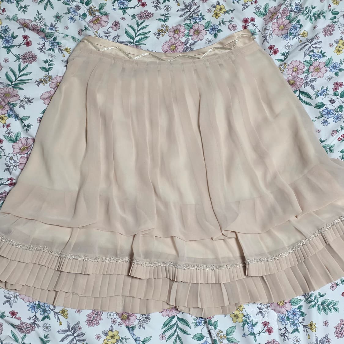romantic soup)빈티지 아이보리 쉬폰 플리츠 로맨틱 캉캉스커트 상품이미지1