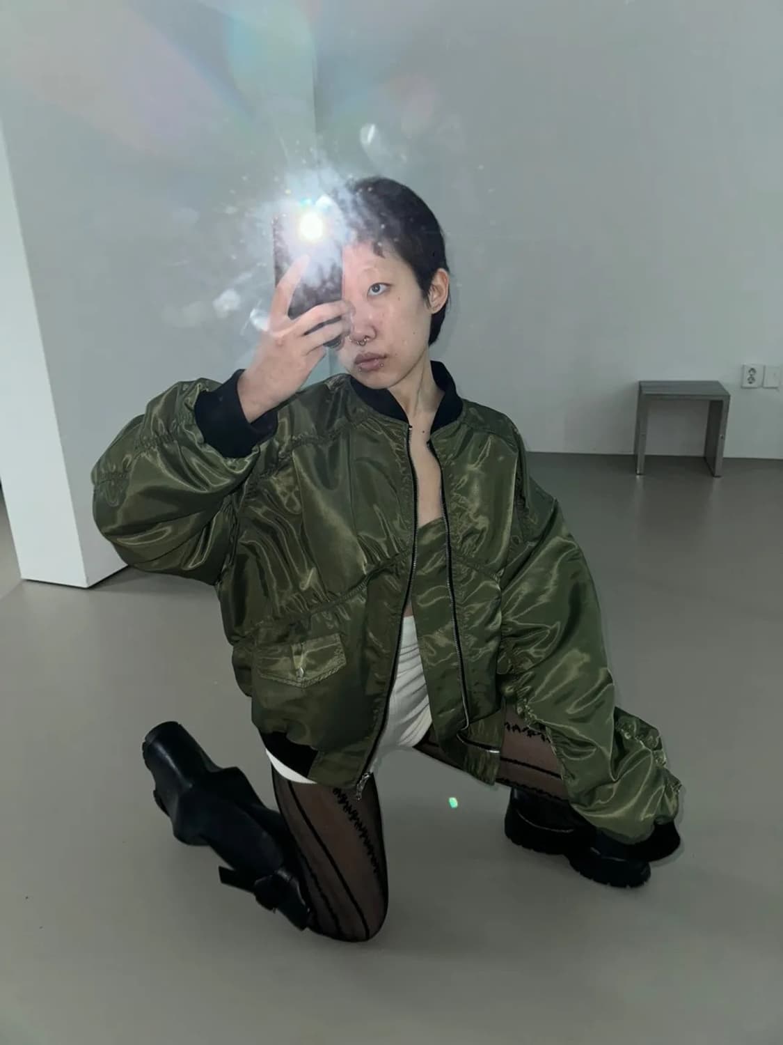 릿킴 블랙업 아워캐비넷  ma-1 셔링 항공 봄버 자켓 (미시착)(블랙) 상품이미지2