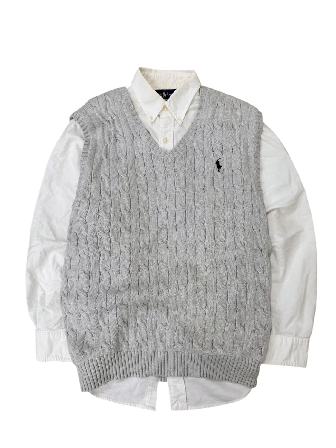 폴로 꽈배기 케이블 니트조끼 그레이 (2XL)  상품이미지2