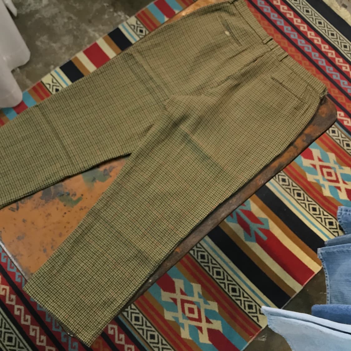VTG 그린 카키 하운드투스 체크 핀턱 울 트라우저 허리 34 35  상품이미지2