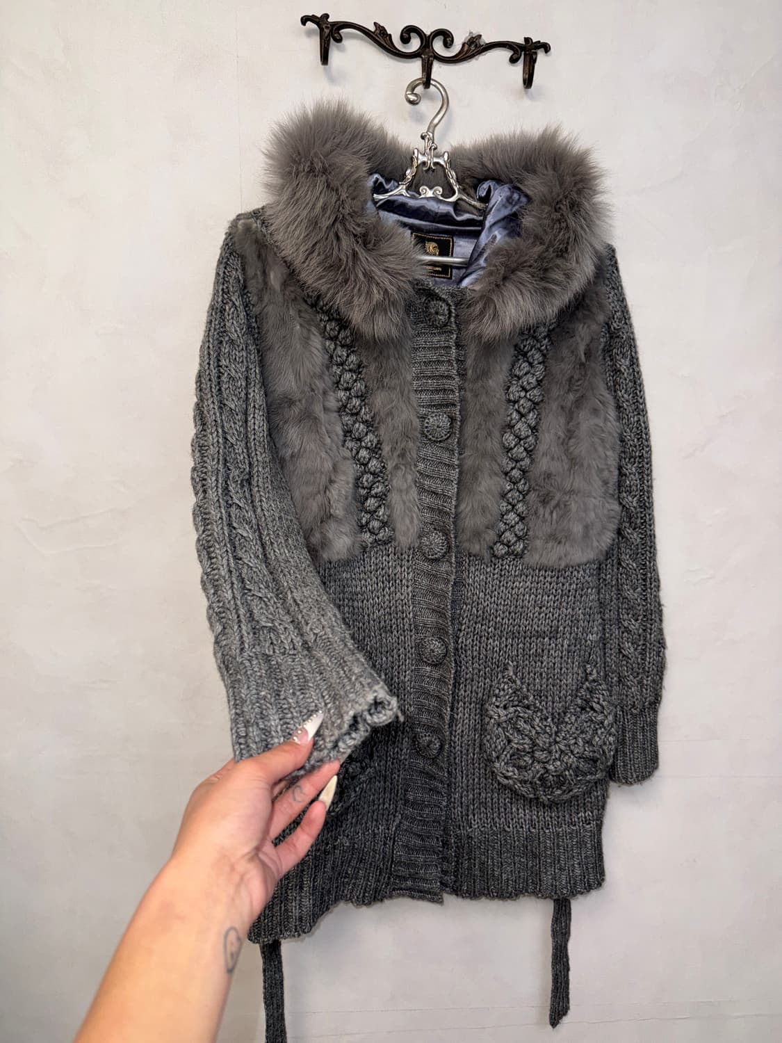 Gray rabbit fur hood coat ops 상품이미지2