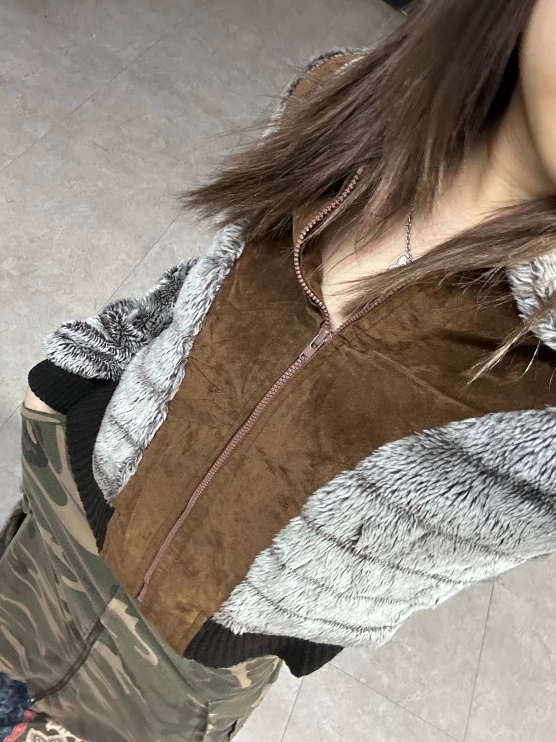 mix color fur point jacket 상품이미지2