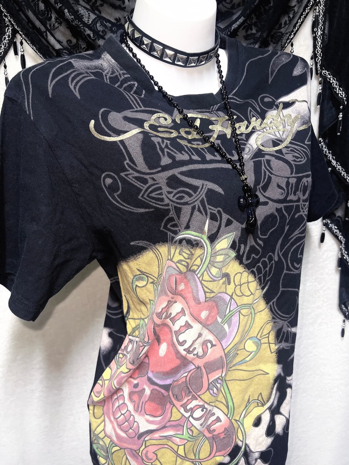 에드하디 해골 스컬 프린팅 올드스쿨 반팔티 고스 펑크 y2k 디그딥 핀터 상품이미지4