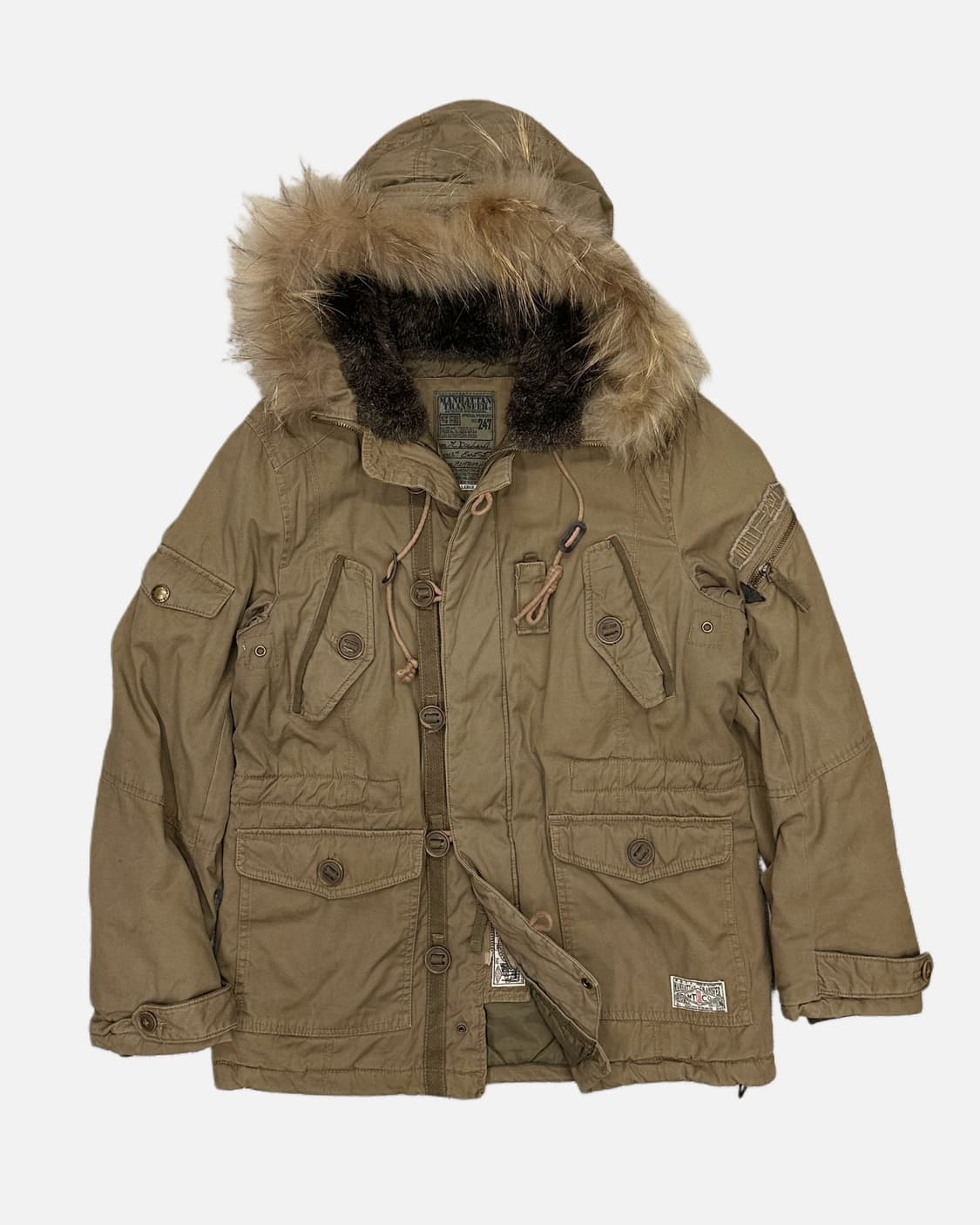 beige military fur hood parka 상품이미지1