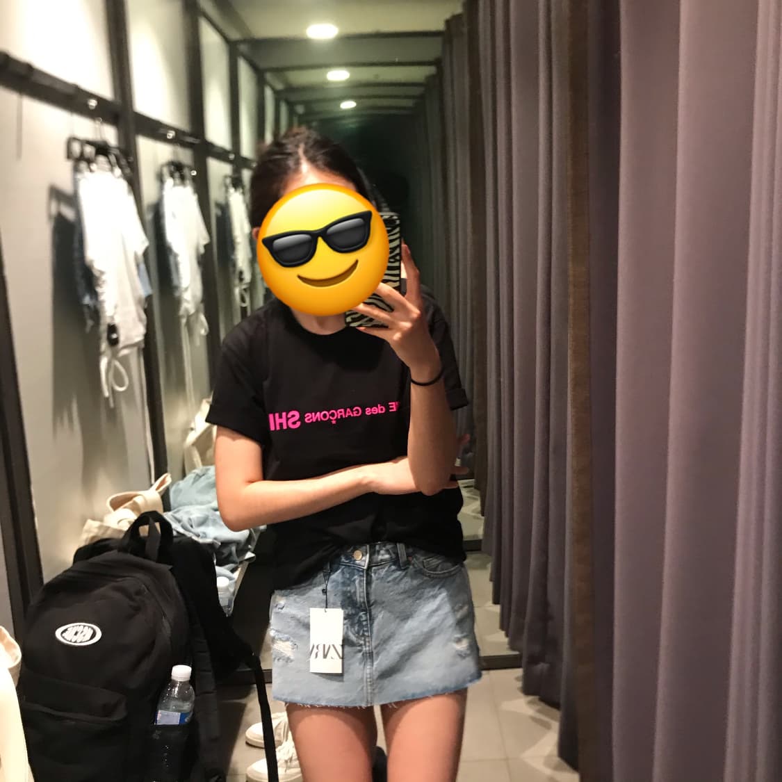 (M) 꼼데가르송 핫 핑크 로고 반팔 티셔츠 상품이미지1