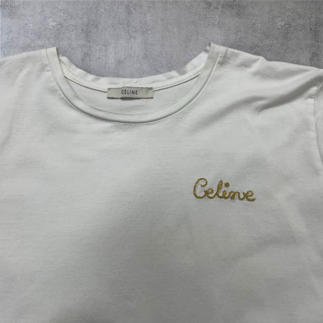 셀린느 Celine 화이트 자수 로고 반팔 티셔츠 38 상품이미지4