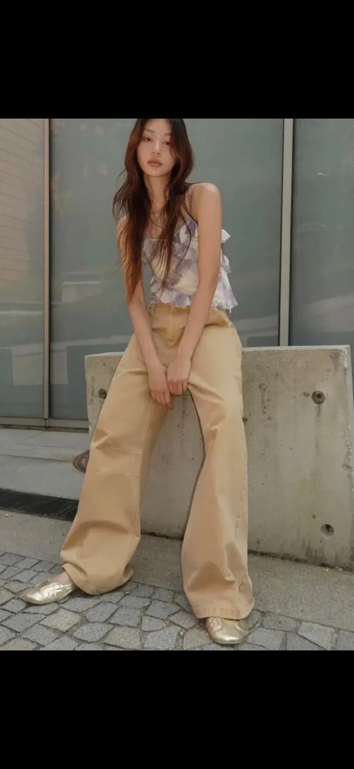 택달린 새상품 자라 프릴 체크 탑 L 상품이미지3