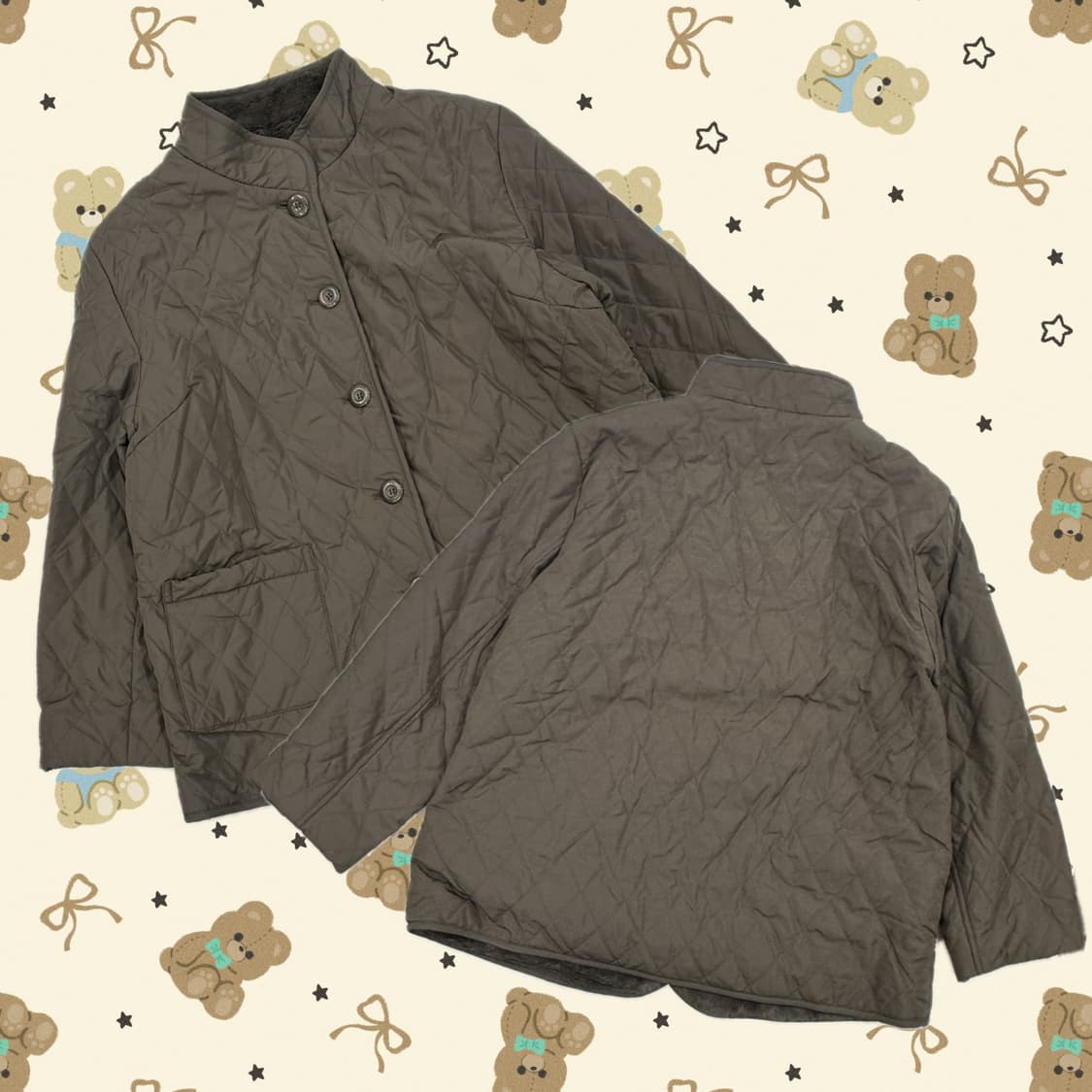 그런지 브라운 누빔 퍼 안감 러블리 아방핏 아우터 히피 에스닉 아메카지 상품이미지1