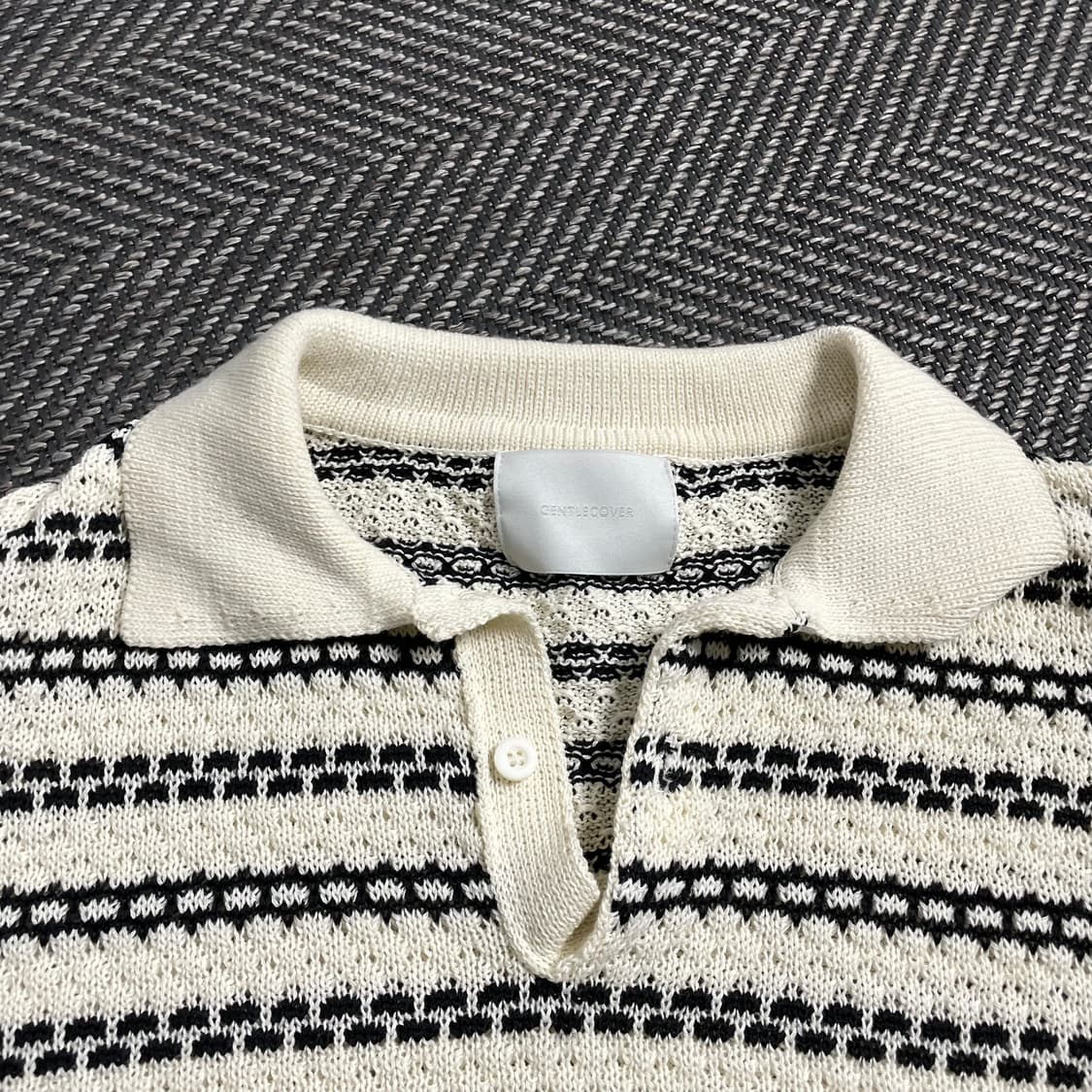 Gentlecover 스트라이프 패턴 오픈 카라 니트 반팔 y 4564 상품이미지5