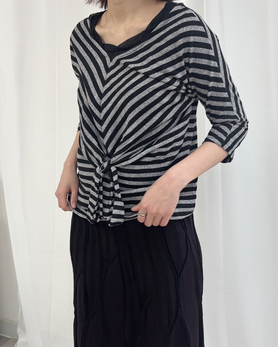 eloi gaori stripe tie 3/4 sleeve top 상품이미지7