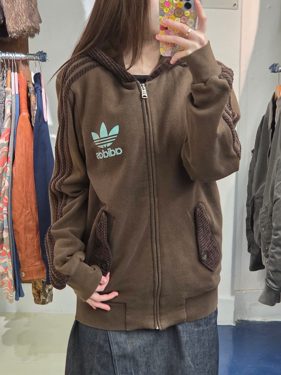 Adidas 아디다스 브라운 민트 트레포일 후드집업 상품이미지2