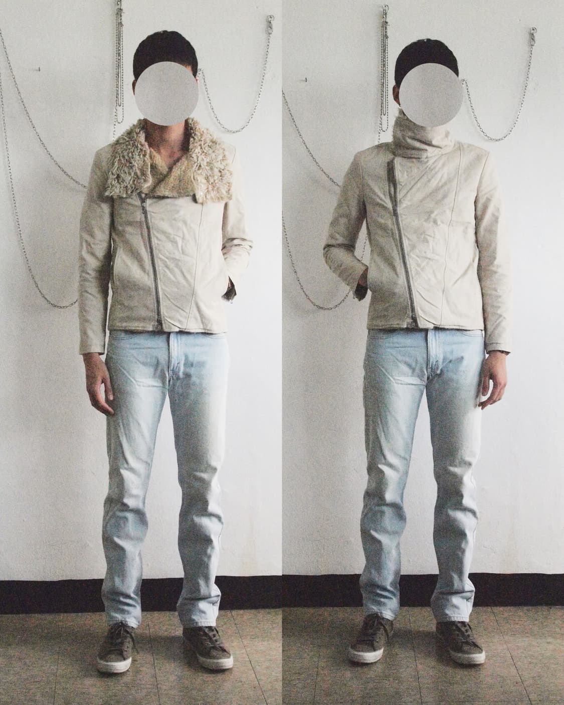 어태치먼트 초기 사선지퍼 하이넥 드레이프 자켓 상품이미지1