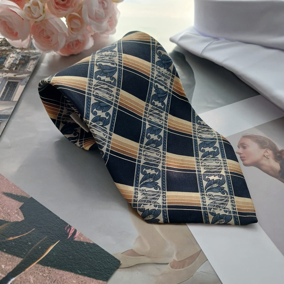 피에르 발망 실크 네이비 체크 넥타이 9.6cm A등급 A18649
 상품이미지2