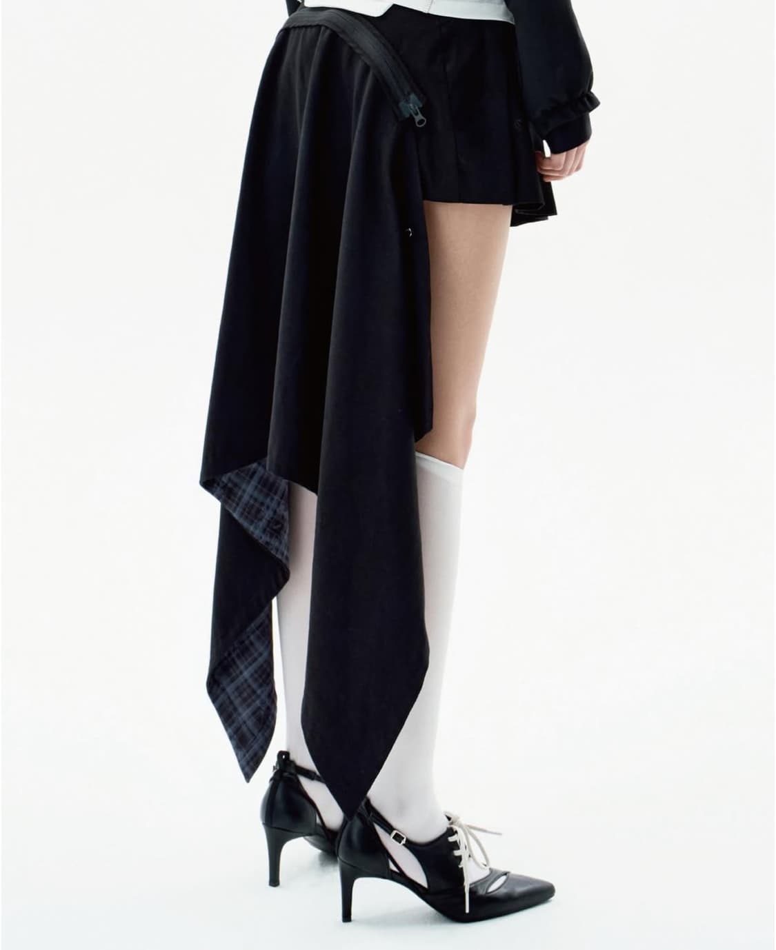 오호스 스커트 언밸런스 분리 패널 스커트 블랙 1사이즈 상품이미지2