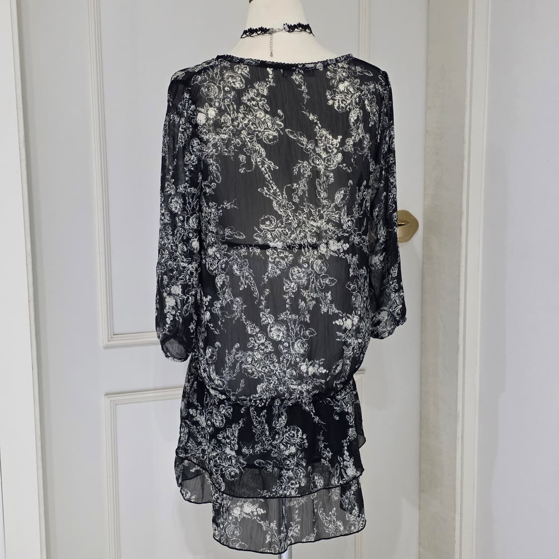 로사체리)일본빈티지 블랙모리걸 플라워 레이스 캉캉 시스루 레이어드원피스 상품이미지2