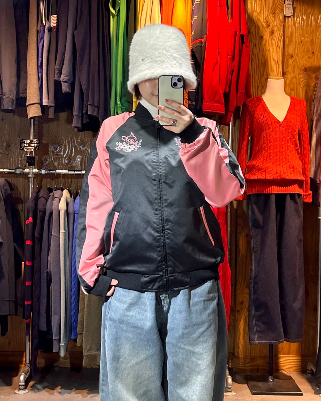 L 디즈니 밤비 자수 블랙 스카잔 상품이미지1