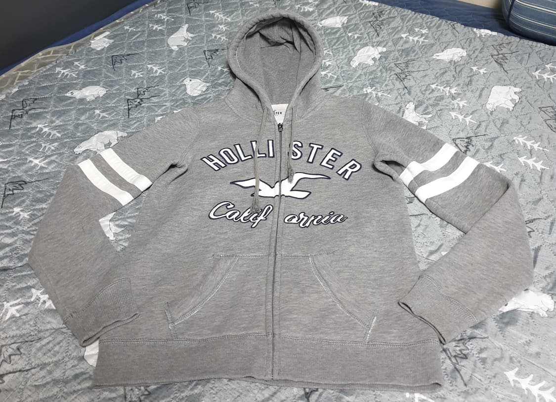 홀리스터 2선 암밴드 기모 후드짚업 그레이 (S) 상품이미지1