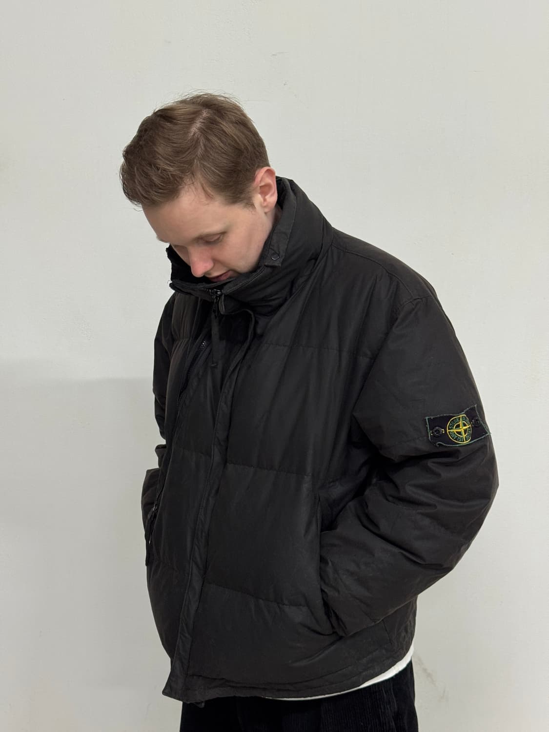 99AW 스톤 아일랜드 그린 엣지 왁스 코튼 구스 다운 패딩 상품이미지1