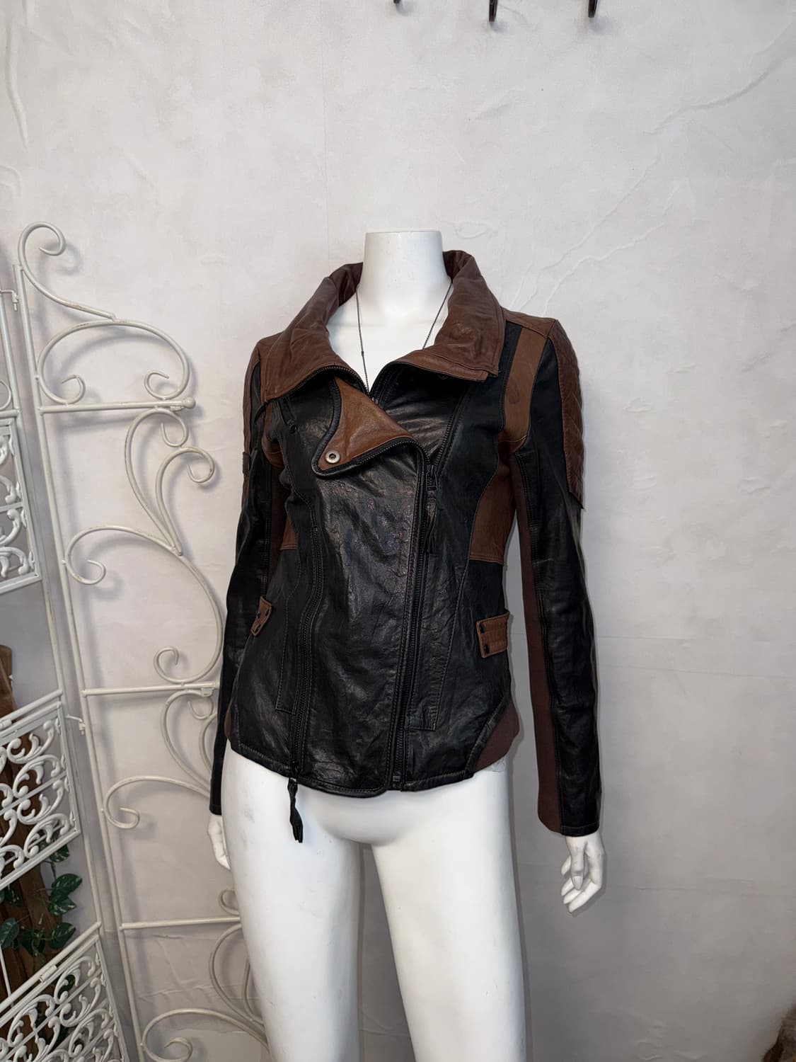 Black&brown lamb skin double zipper jk 상품이미지5