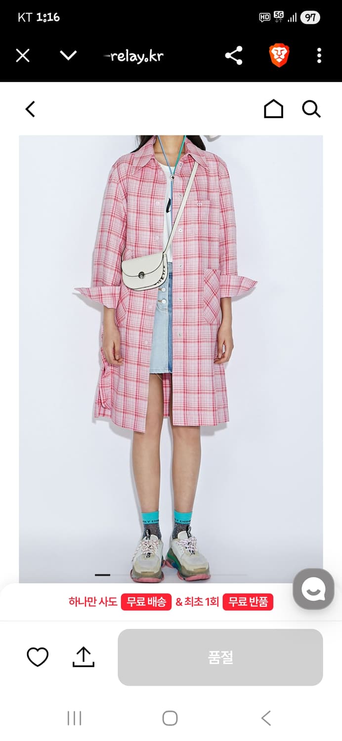 럭키슈에뜨 린넨 체크 셔츠타입 코트 핑크자켓 36사이즈  상품이미지7