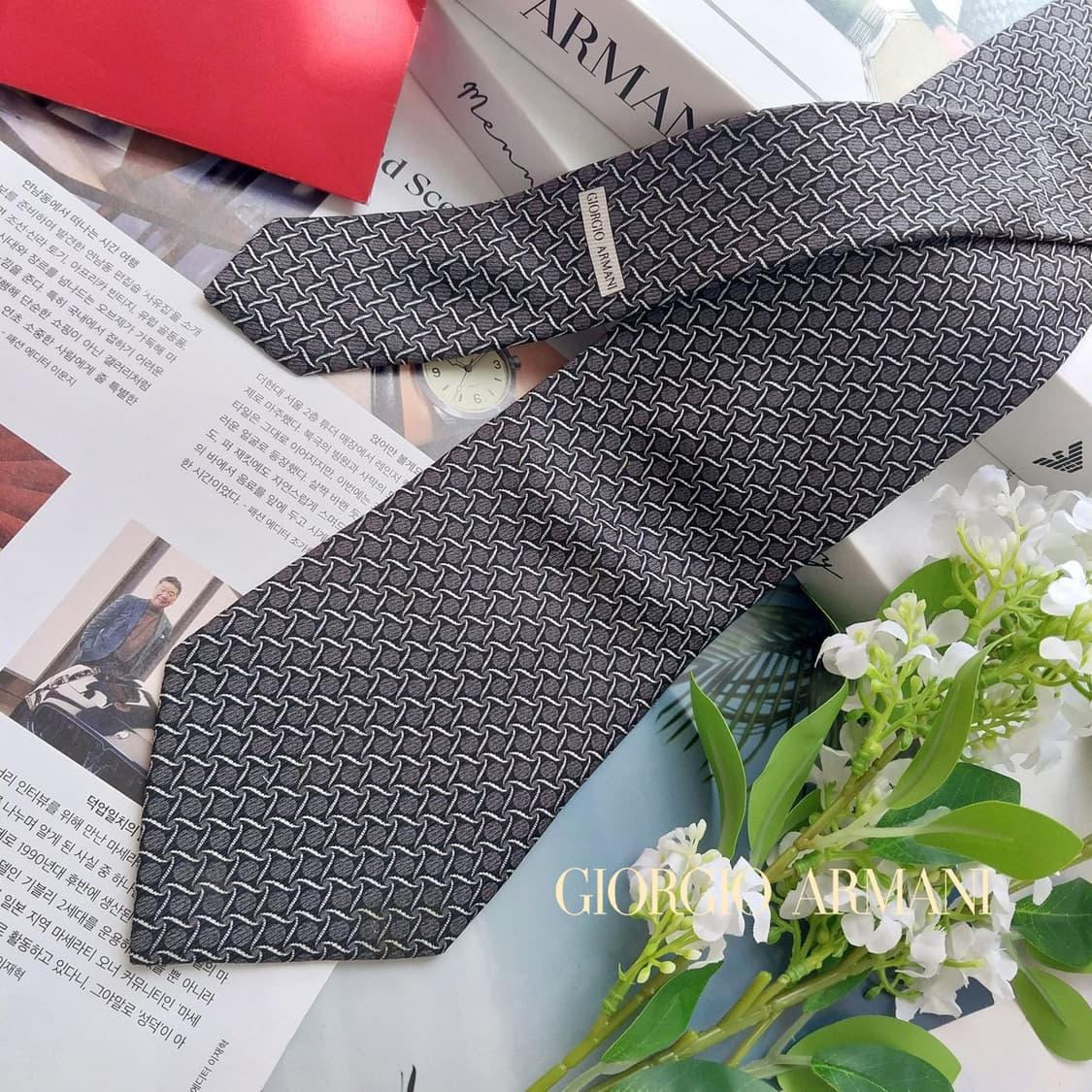 조르지오아르마니 다크그레이 패턴 넥타이 9.9cm A+등급 K2869
 상품이미지2