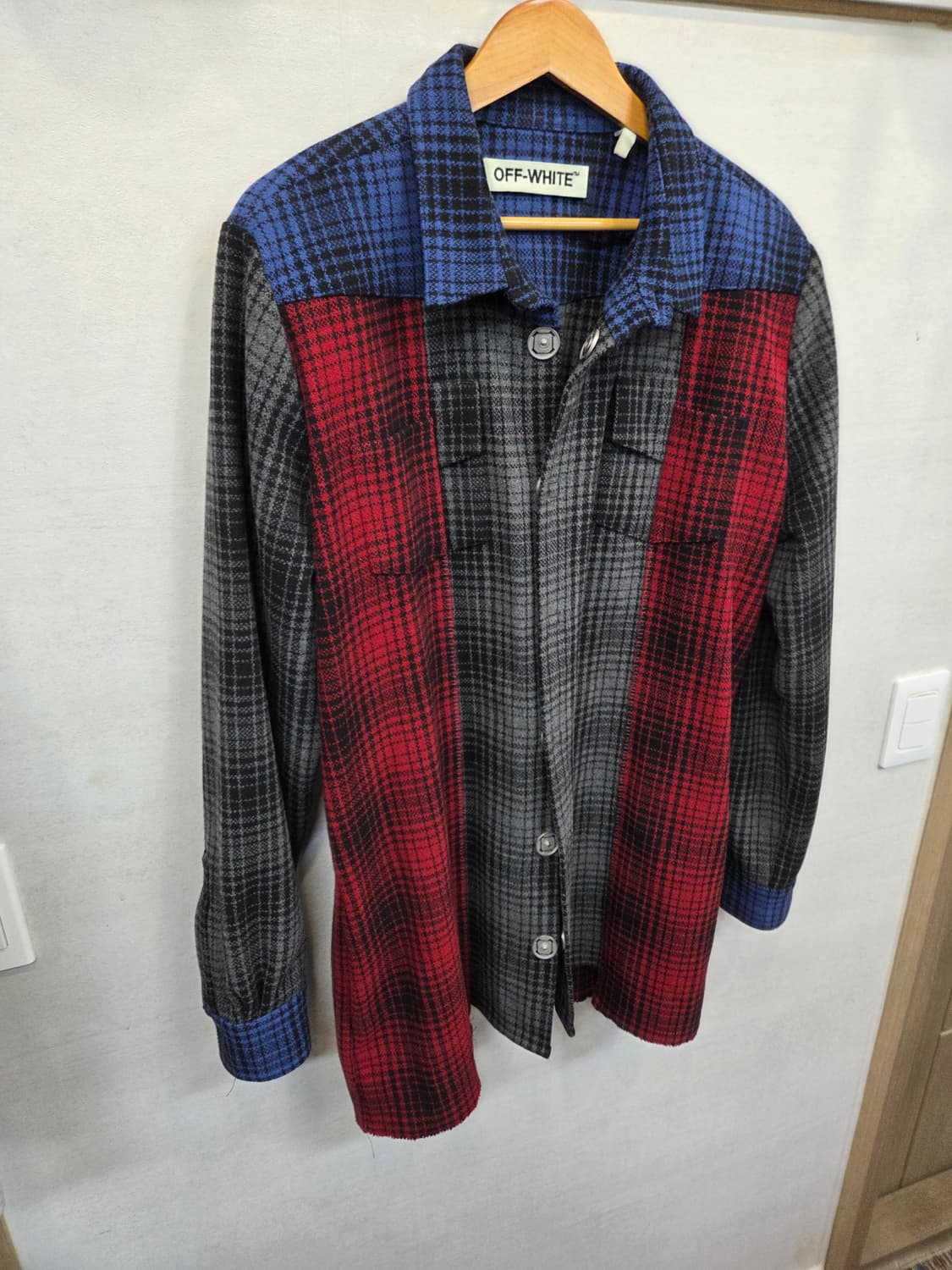 오프화이트 패치워크 플란넬 울 체크 셔츠자켓 L 상품이미지8
