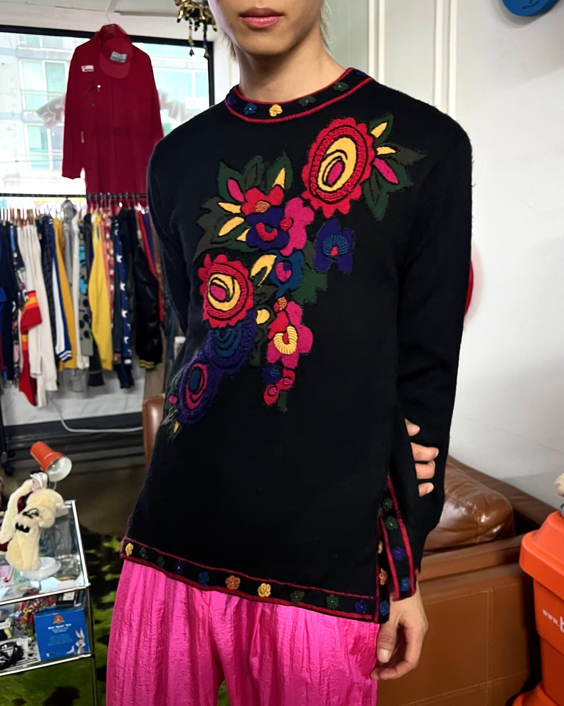 1990s Lamanie 3D Floral Trim Wool Knit 상품이미지3