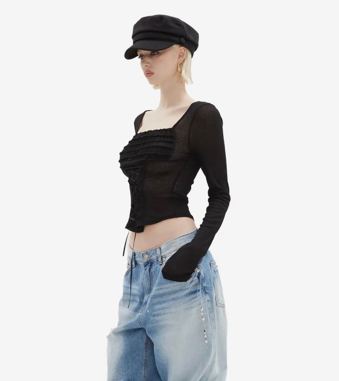 힐다 퓨어 레이스업 코르셋 탑 [블랙] 상품이미지1
