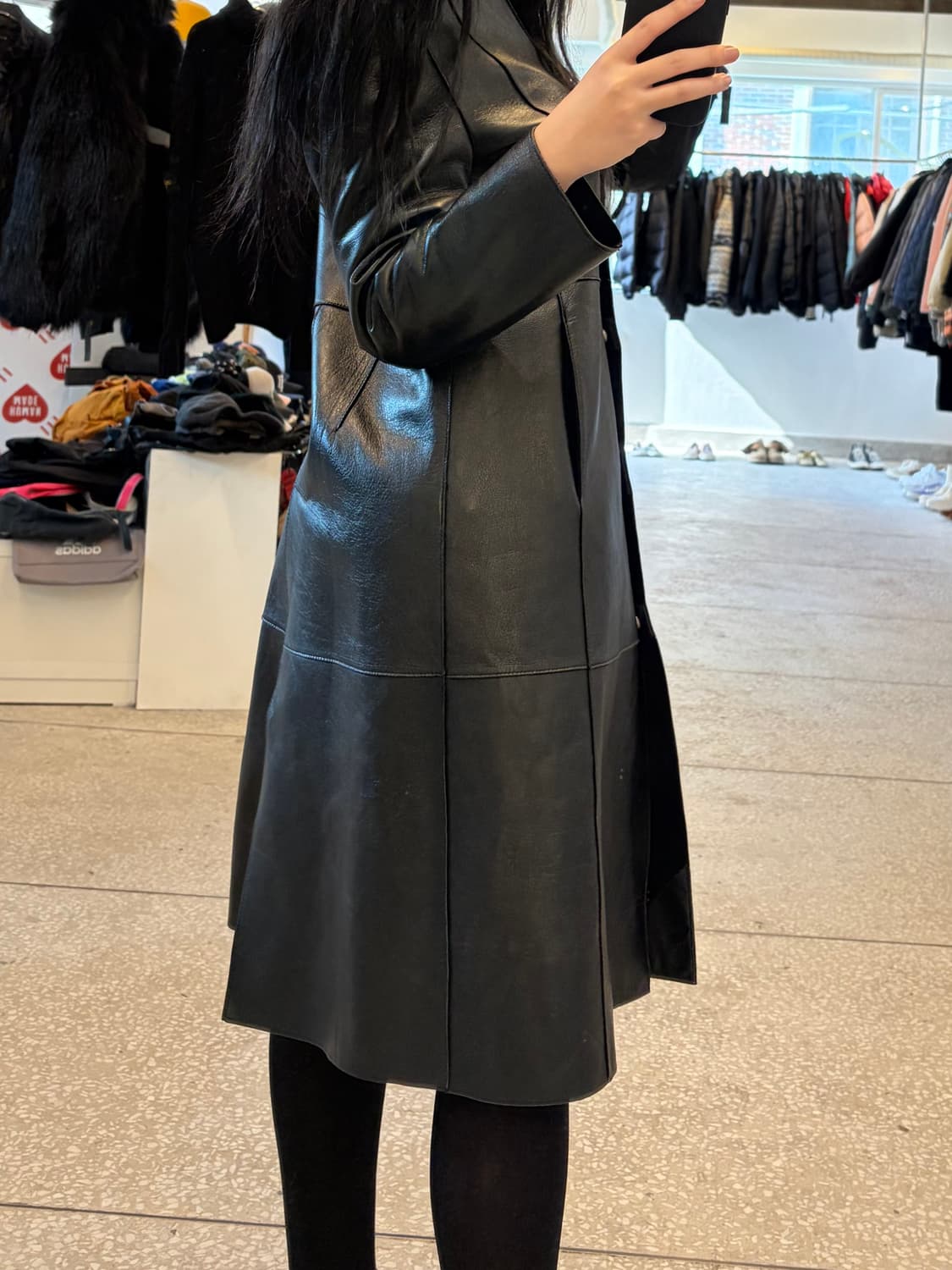 Vintage Black Long Leather Coat 상품이미지2