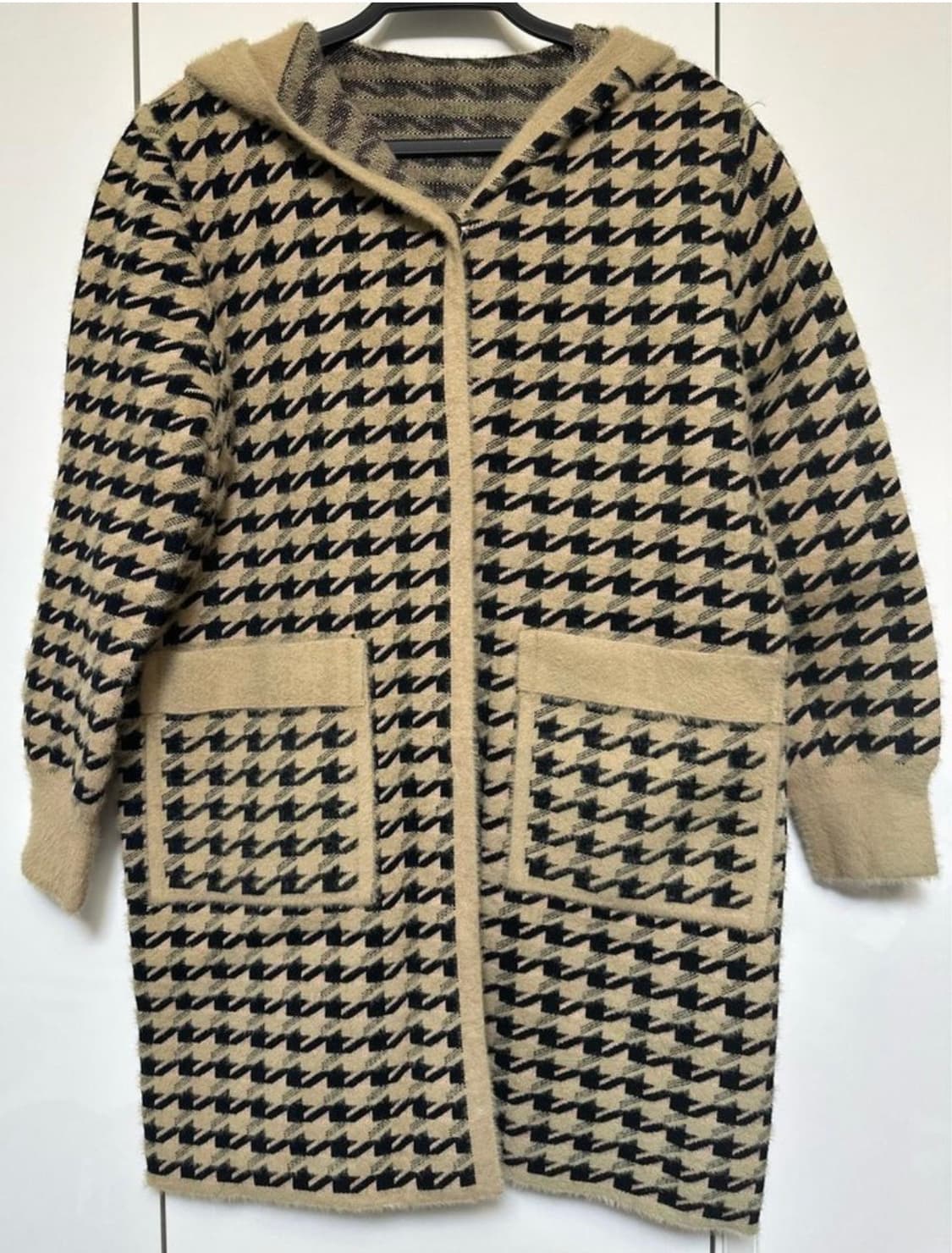 담비소재하운드투스 체크 후드 롱 가디건 상품이미지1
