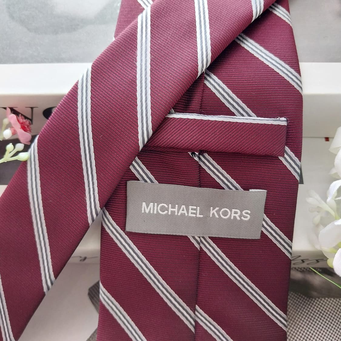 마이클 코어스 넥타이 와인 스트라이프 A+등급 K2211 상품이미지5