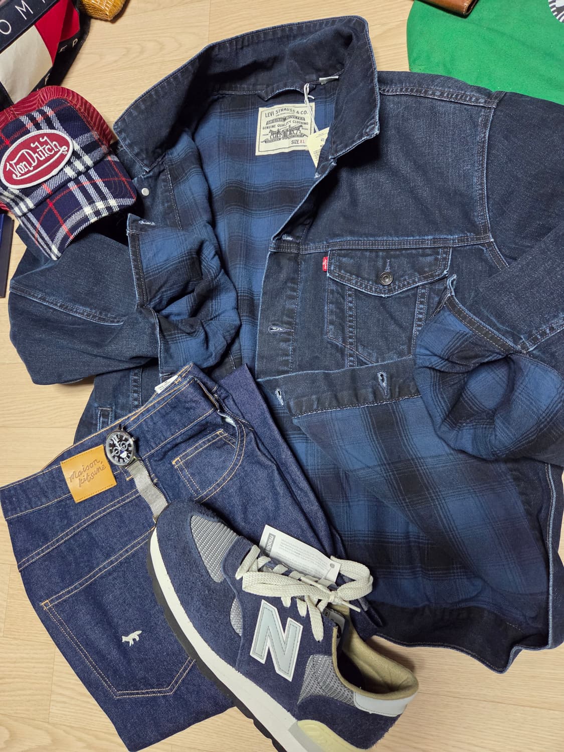 (새상품)리바이스 버팔로 체크 안감 데님자켓 청자켓 트러커  상품이미지1