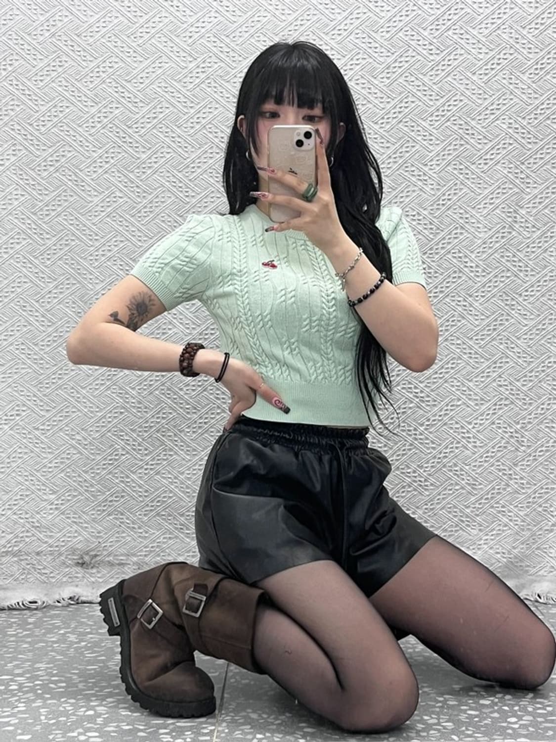 키르시 키치 메로나 민트코어 반팔 꽈배기 크롭 니트 1 C11761 상품이미지2