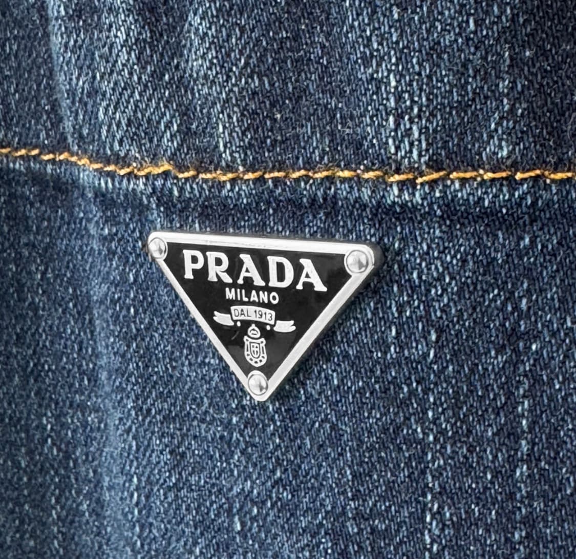 [XL] 프라다 남성 삼각로고 청 데님 반팔 셔츠 자켓 블루 GEC067 상품이미지4