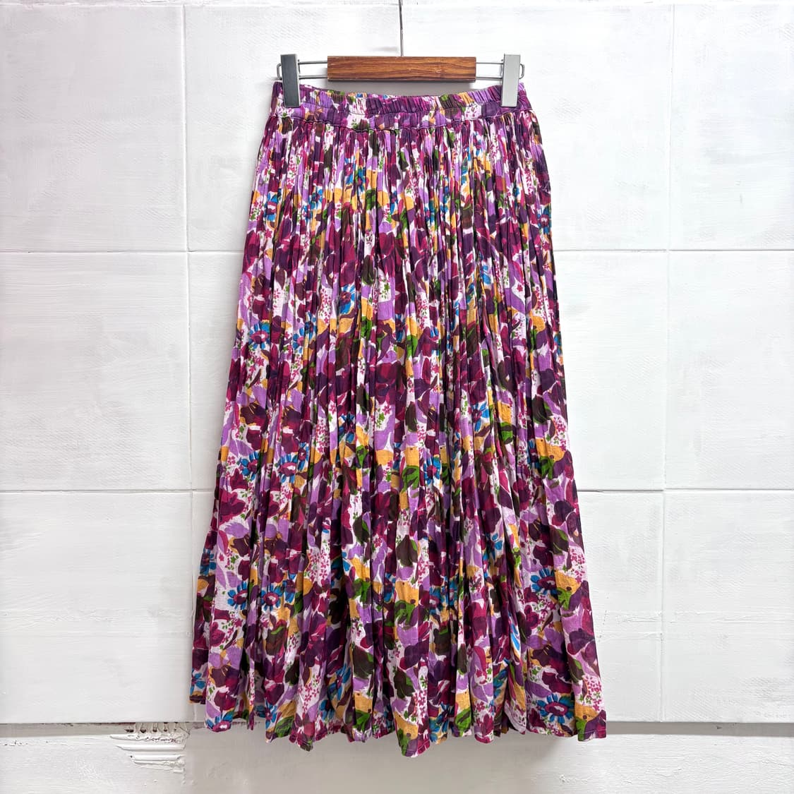 플라워 패턴 히피 그런지 플리츠 롱 스커트 JPN 상품이미지1