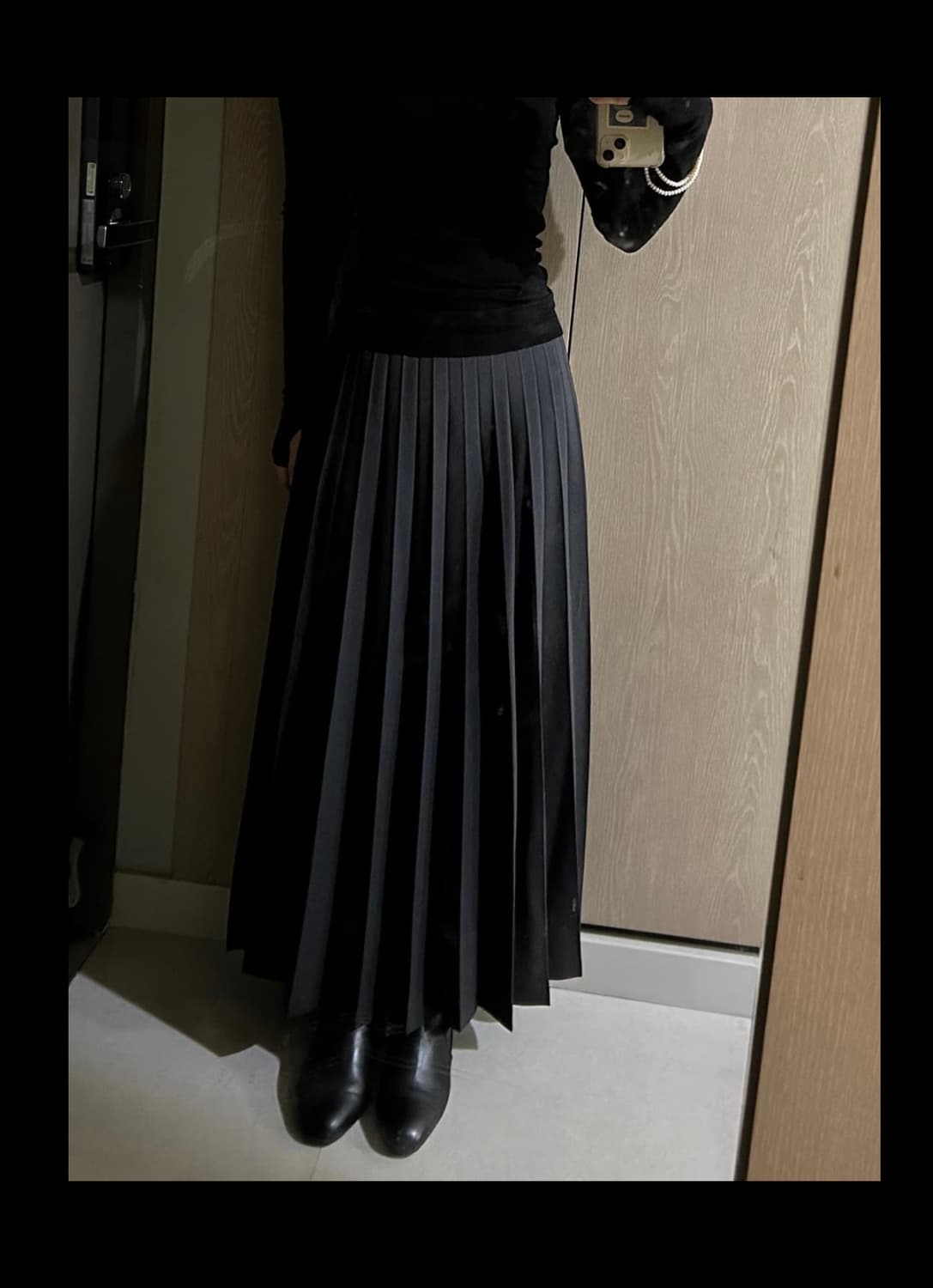 Japanese 차콜 박스 플리츠 롱 스커트 상품이미지1