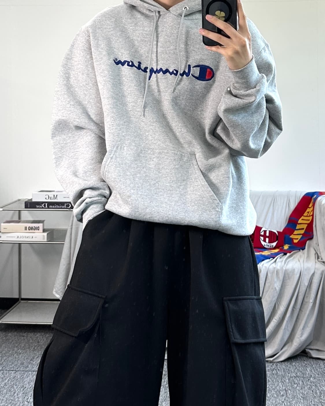 챔피온 어센틱 그레이 빅로고 후드티 M 상품이미지3