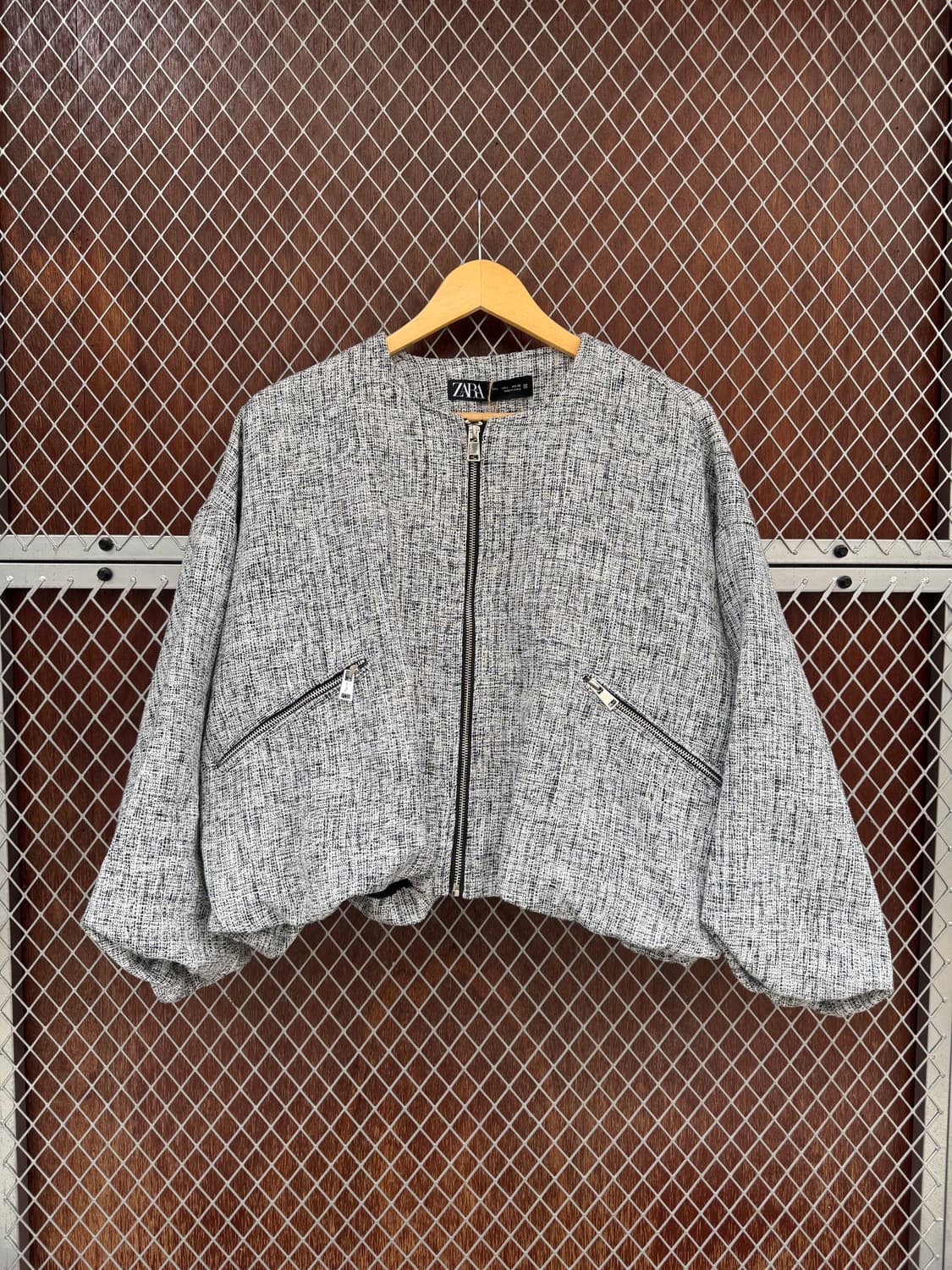 zara 자라 트위드 노카라 봄버 자켓 크롭 점퍼 L 상품이미지5